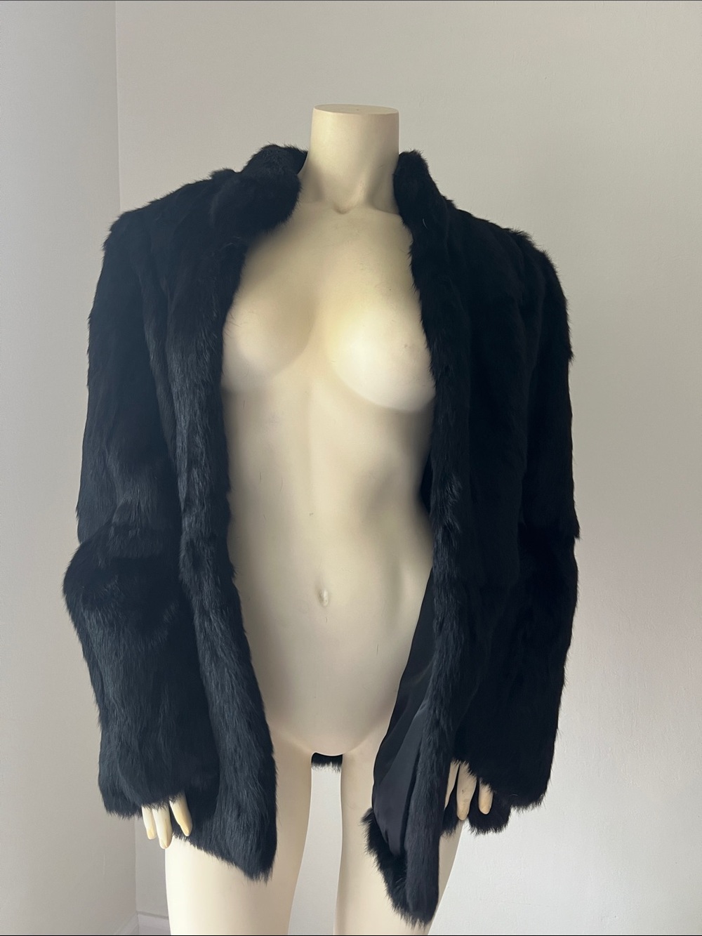 Vintage Black Rabbit Real Mobwife Fur Snow Luxury Coat. Size Large.